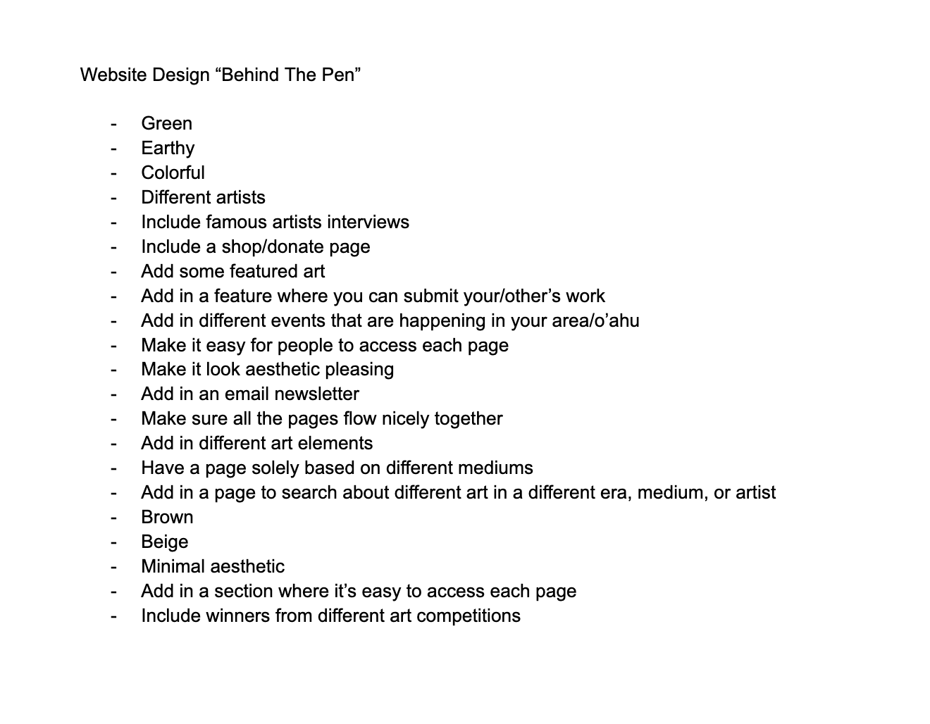 Brainstorming notes